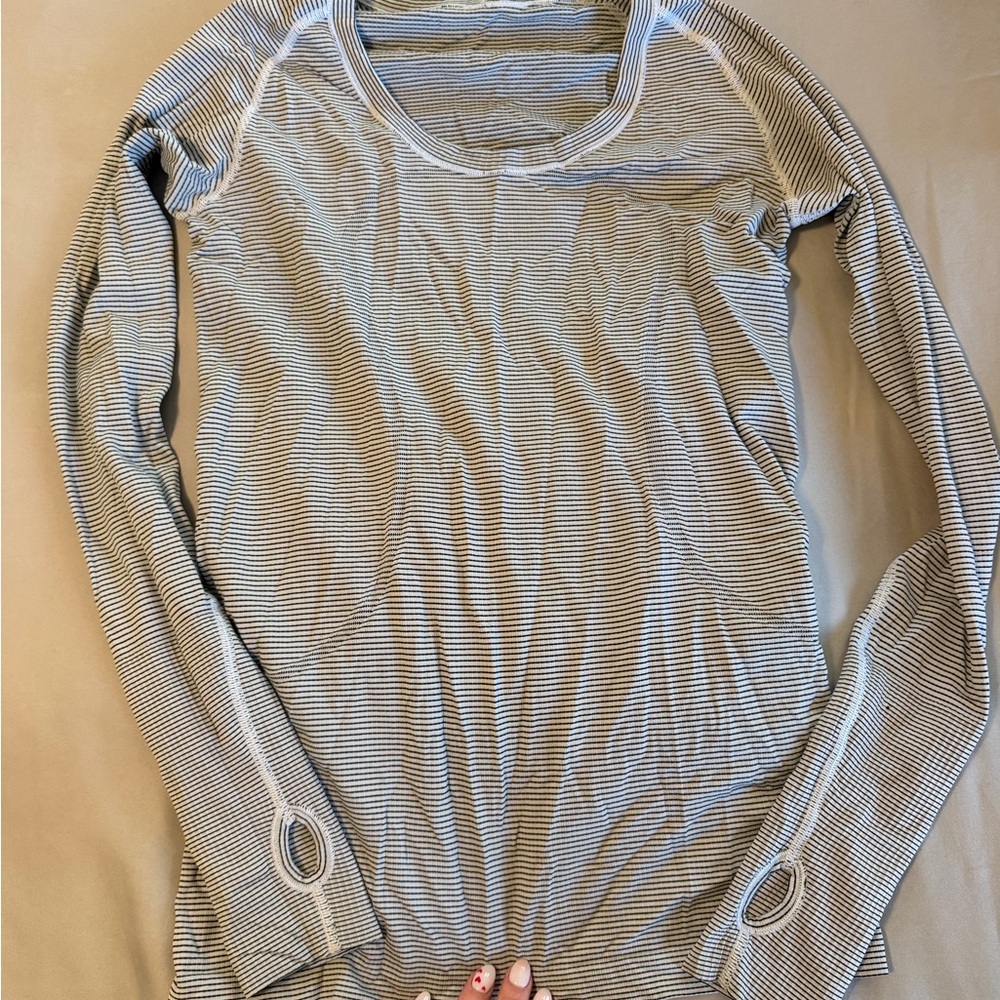 lululemon athletica Gray and White Striped Long Sleeve Top